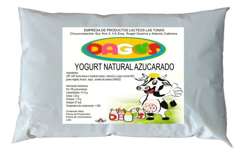Yogurt natural azucarado en bolsas